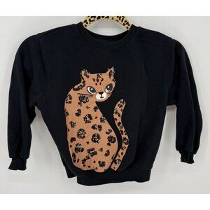 H&M Girls Youth Black Sweatshirt With Sequin Leopard Print Design Sweatshirt